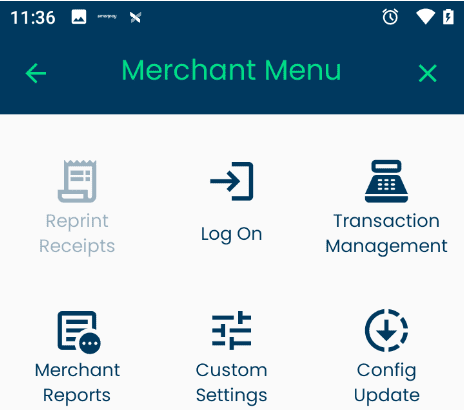 Android Merchant Menu Screenshot