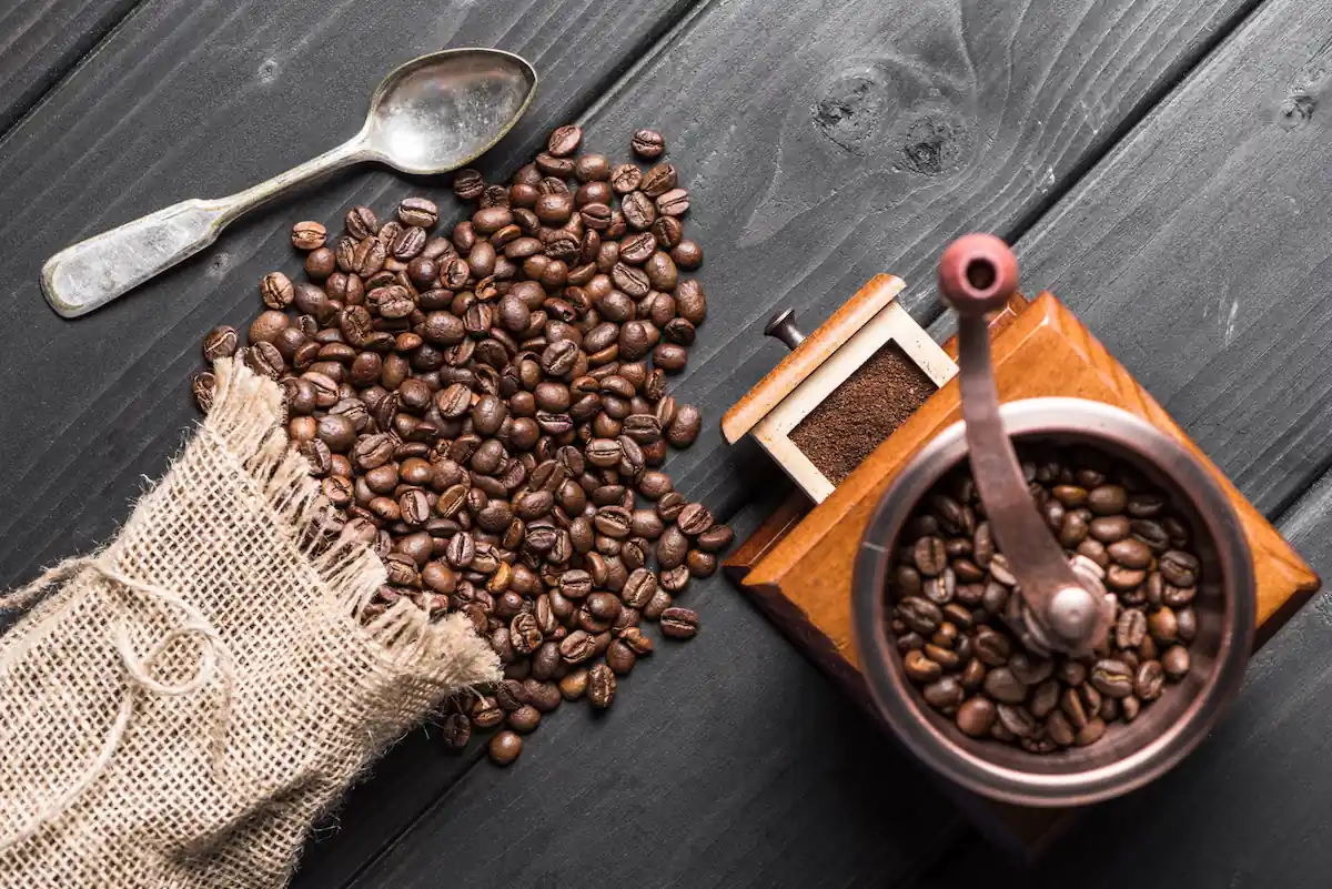 Coffee grinder and beans