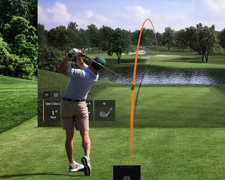 man playing golf with animated distance line