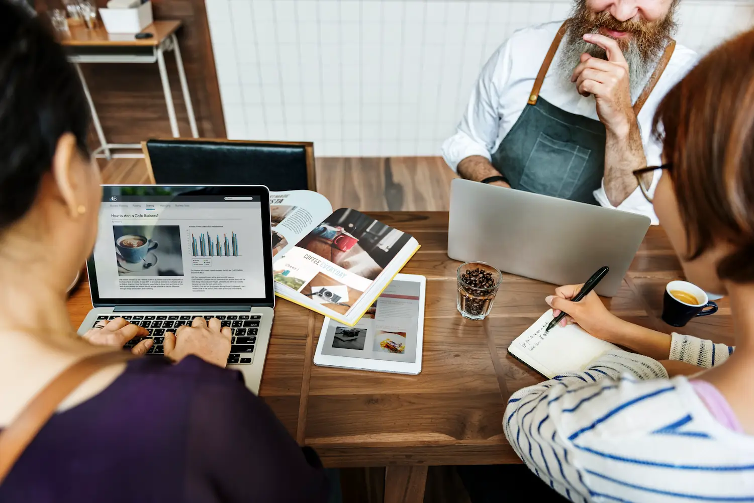 people sitting around table studying coffee