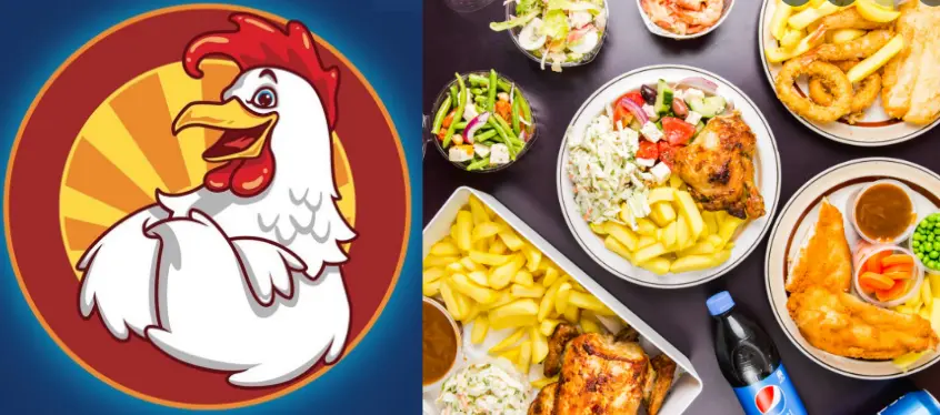 Chicken logo with chicken meal side by side