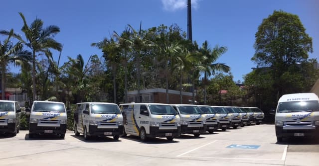 vans parked outside with palm trees