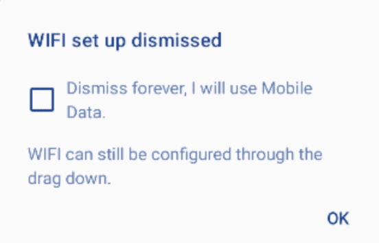 Wi-Fi Set up Dismissed Screenshot