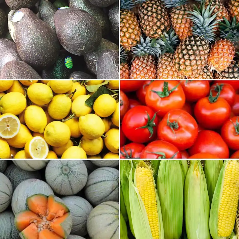 Collage of various fruits and vegetables