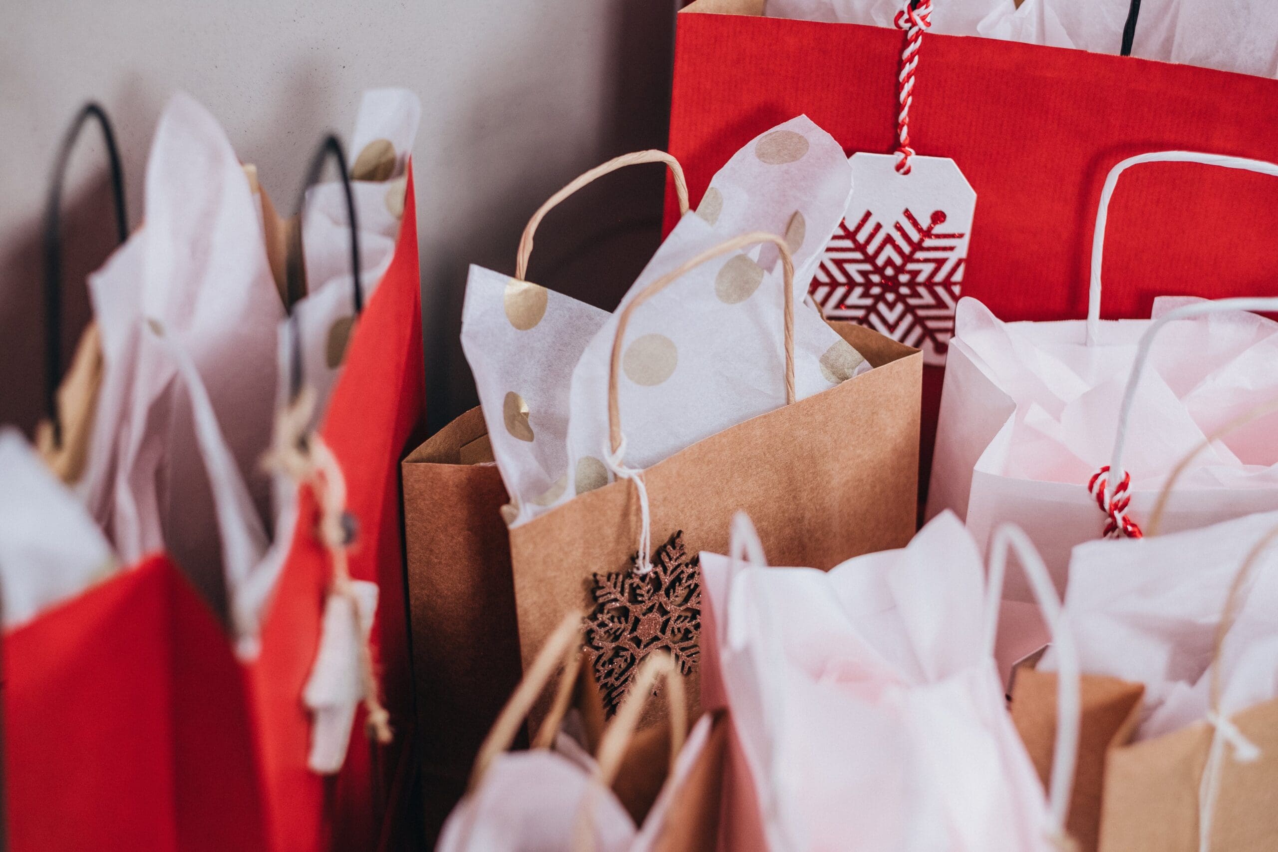 Christmas themed shopping bags